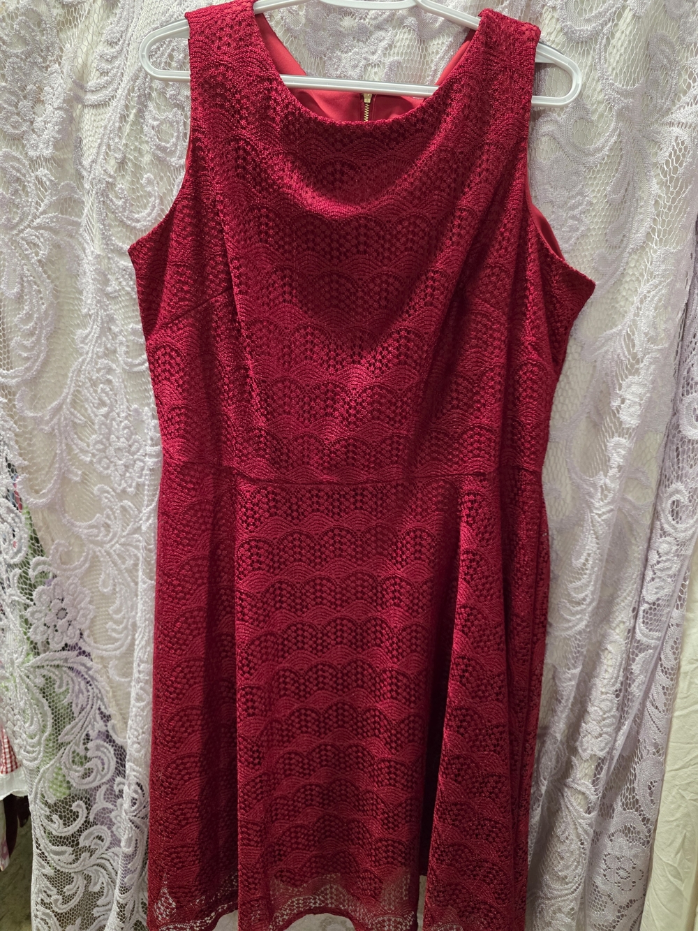 Danny & Nicole Crimson Red Lace Midi Fit-and-Flare Dress